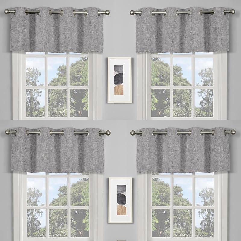DecoHongDi 4 PCs Blackout Valance, Grommets Top Valance for Kitchen Windows/Bathroom/Living Room/Bedroom for Privacy Decorative, Linen Textural Window Valances (52 Wx18 L Inches,Grey) - Image 1